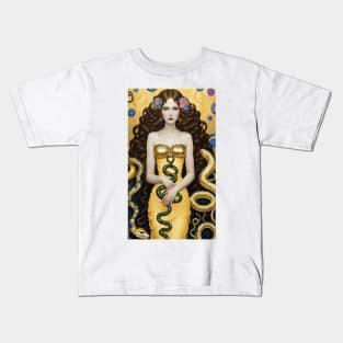 Gustav Klimt's Serpent Charms: Women Enchanted by Snakes Kids T-Shirt